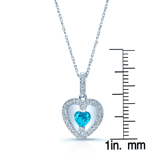 Blue Topaz Heart And Diamond Pendant 14k White Gold