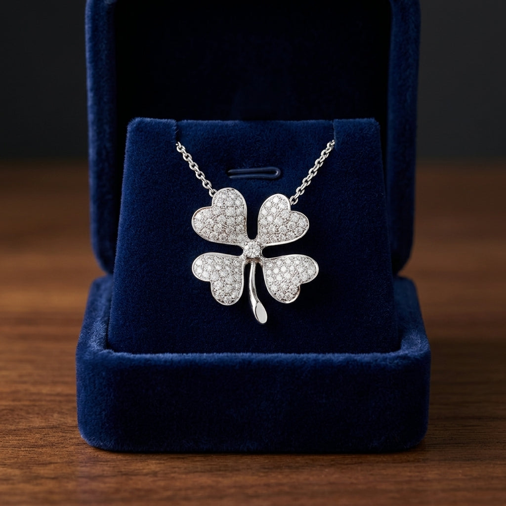 14k White Gold Diamond Clover Pendant — gift presentation