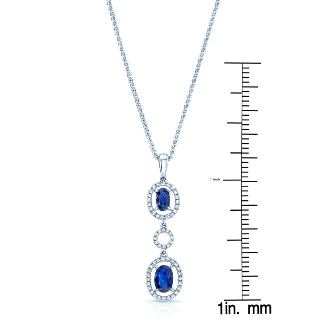 Sapphire And Diamond Oval Drop Pendant In 14k White Gold (17-in Wheat Chain)