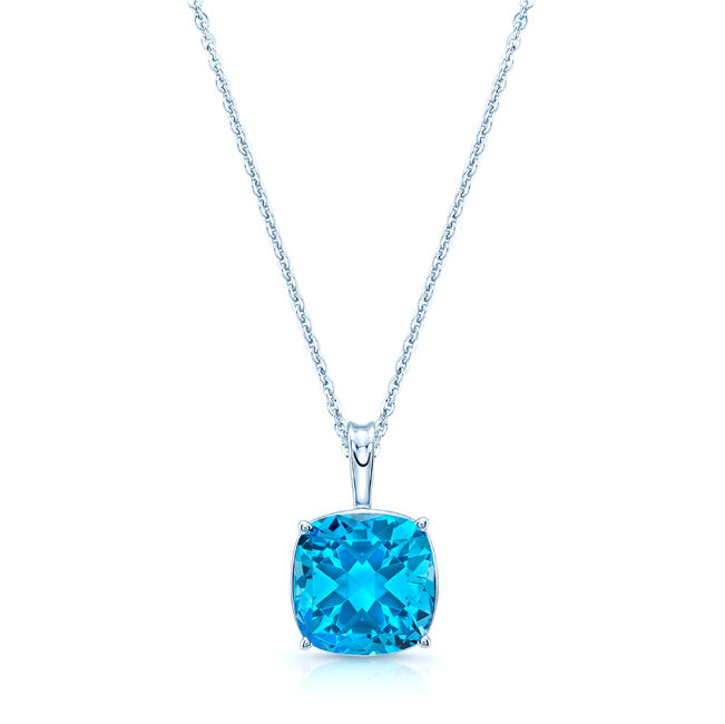 Blue Topaz Solitaire Pendant In 14k White Gold