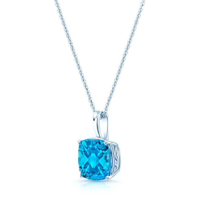Blue Topaz Solitaire Pendant In 14k White Gold