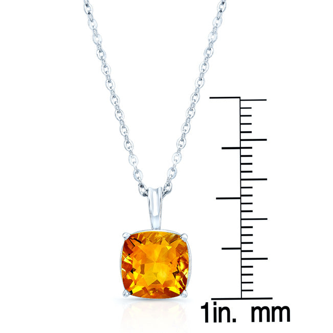 Cushion Citrine Solitaire Pendant In 14k White Gold (12mm)