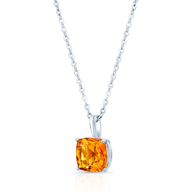 Cushion Citrine Solitaire Pendant In 14k White Gold (12mm)
