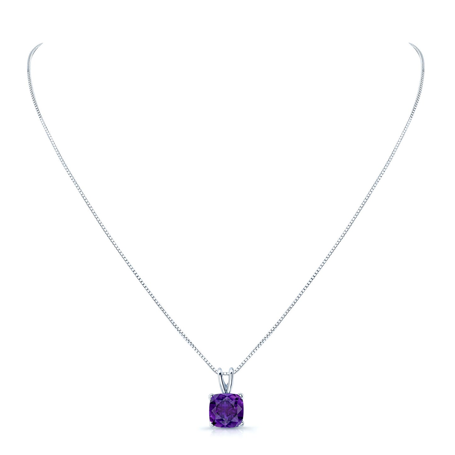 Amethyst Cushion Solitaire Pendant In 14k White Gold 18-in Baby Box Ch