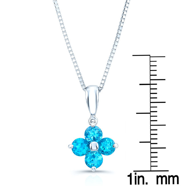 Blue Topaz Floral Pendant In 14k White Gold