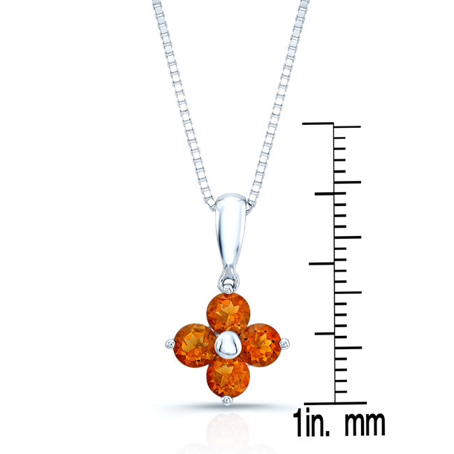 Citrine Flower Dangle Pendant In 14k White Gold (17-in Box Chain)