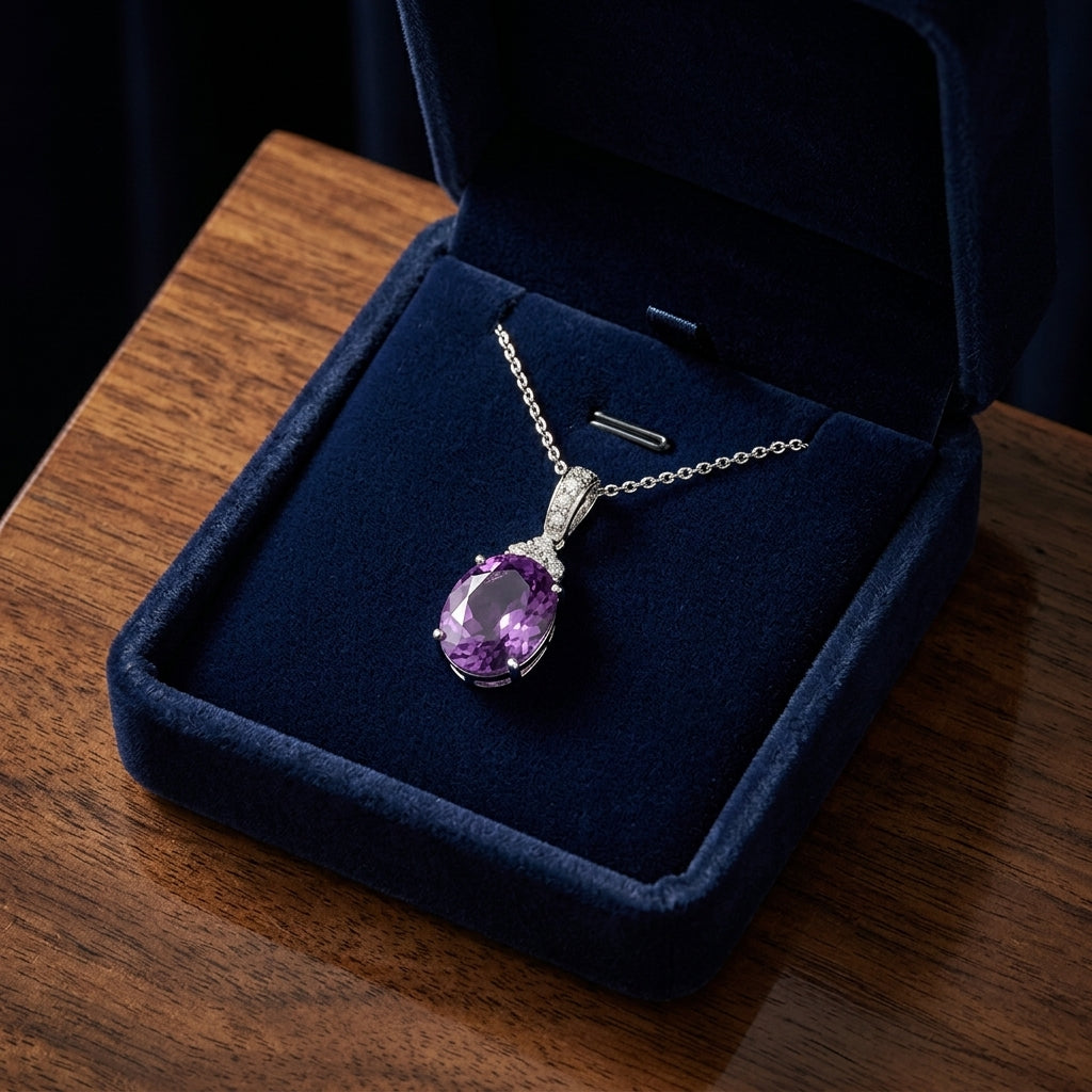 Amethyst Oval And Diamond Pendant In 14k Gold (11x9mm) — gift presentation