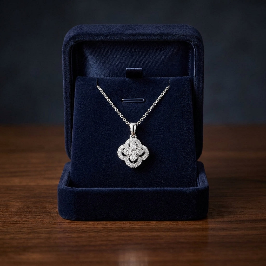 Diamond Clover Halo Pendant In 14k White Gold — gift presentation