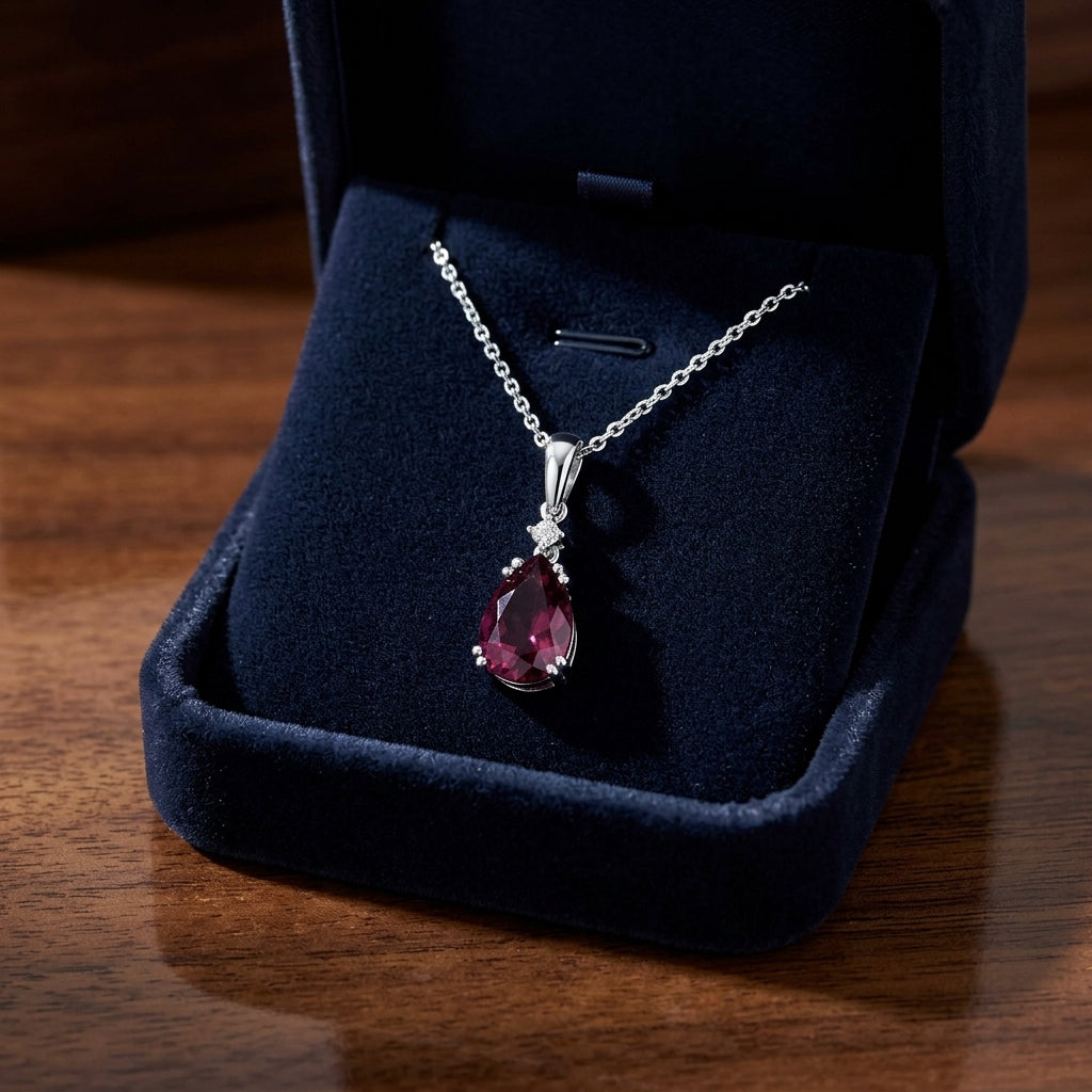 Rhodolite Garnet & Diamond Pendant In 14k White Gold — gift presentation