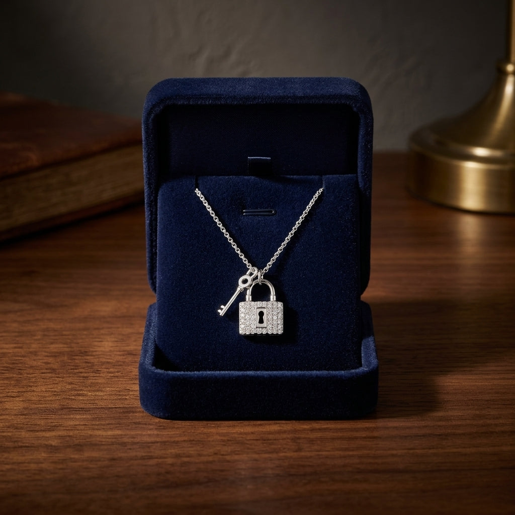 Diamond Lock And Key Pendant In 14k White Gold (18-in Curb Chain) — gift presentation
