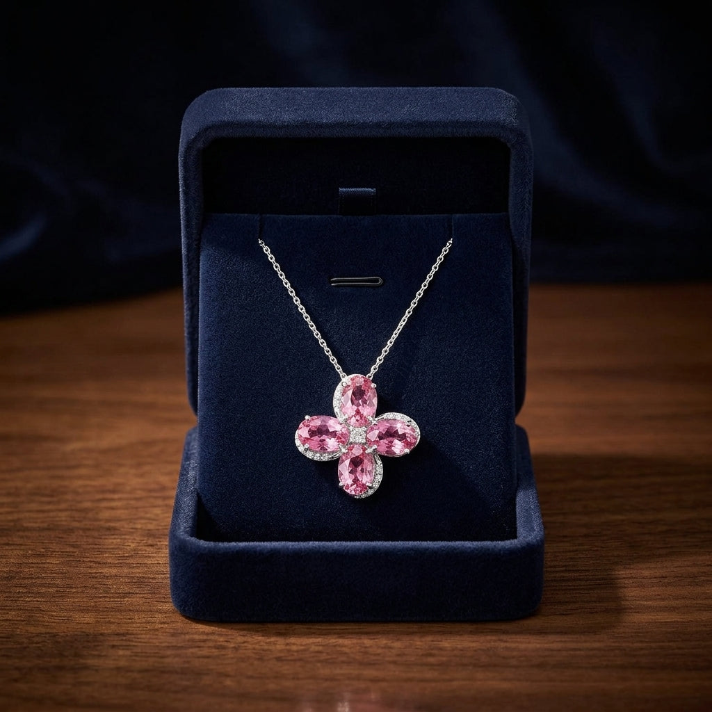 Pink Tourmaline And Diamond Pendant In 14k White Gold — gift presentation