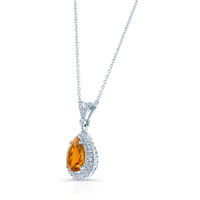 Pear Citrine And Diamond Pendant In 14k White Gold