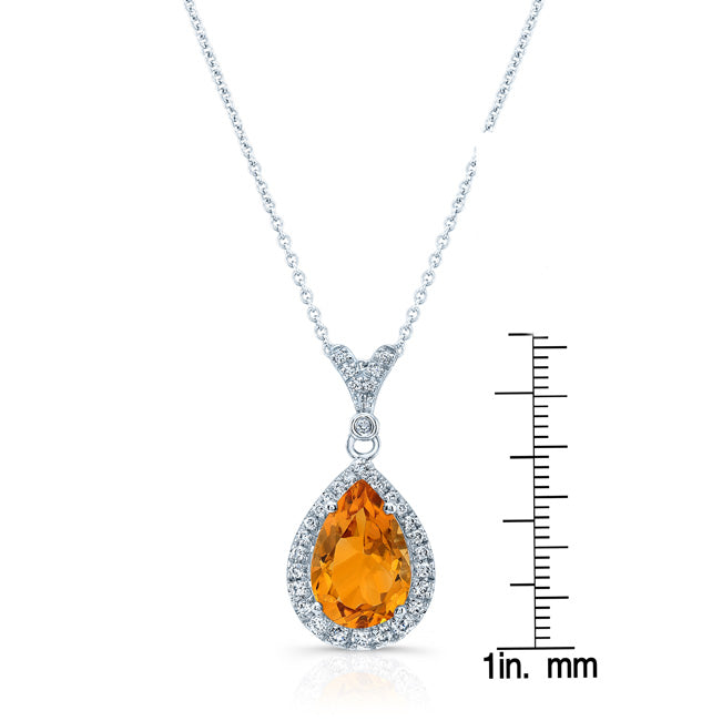 Pear Citrine And Diamond Pendant In 14k White Gold