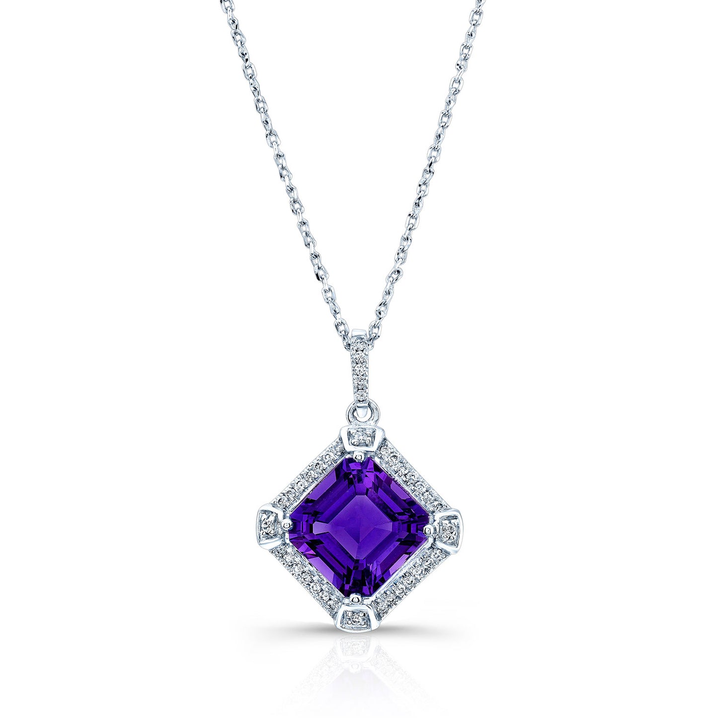 Amethyst And Diamond Pendant In 14k White Gold