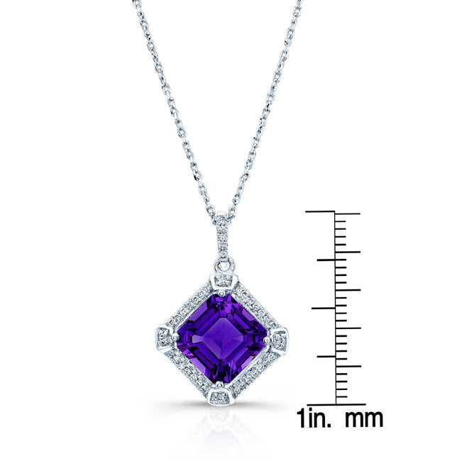 Amethyst And Diamond Pendant In 14k White Gold