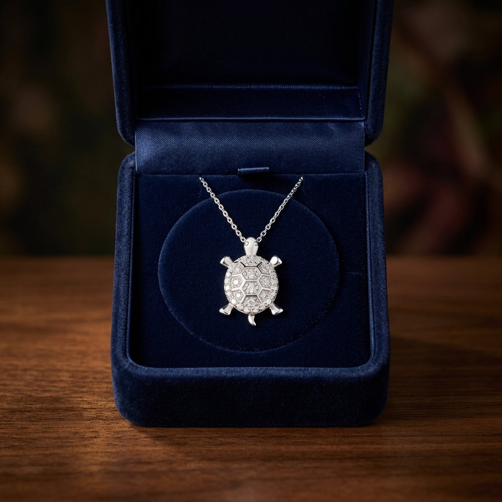 Diamond Turtle Pendant In 14k White Gold (18-in Curb Chain) — gift presentation