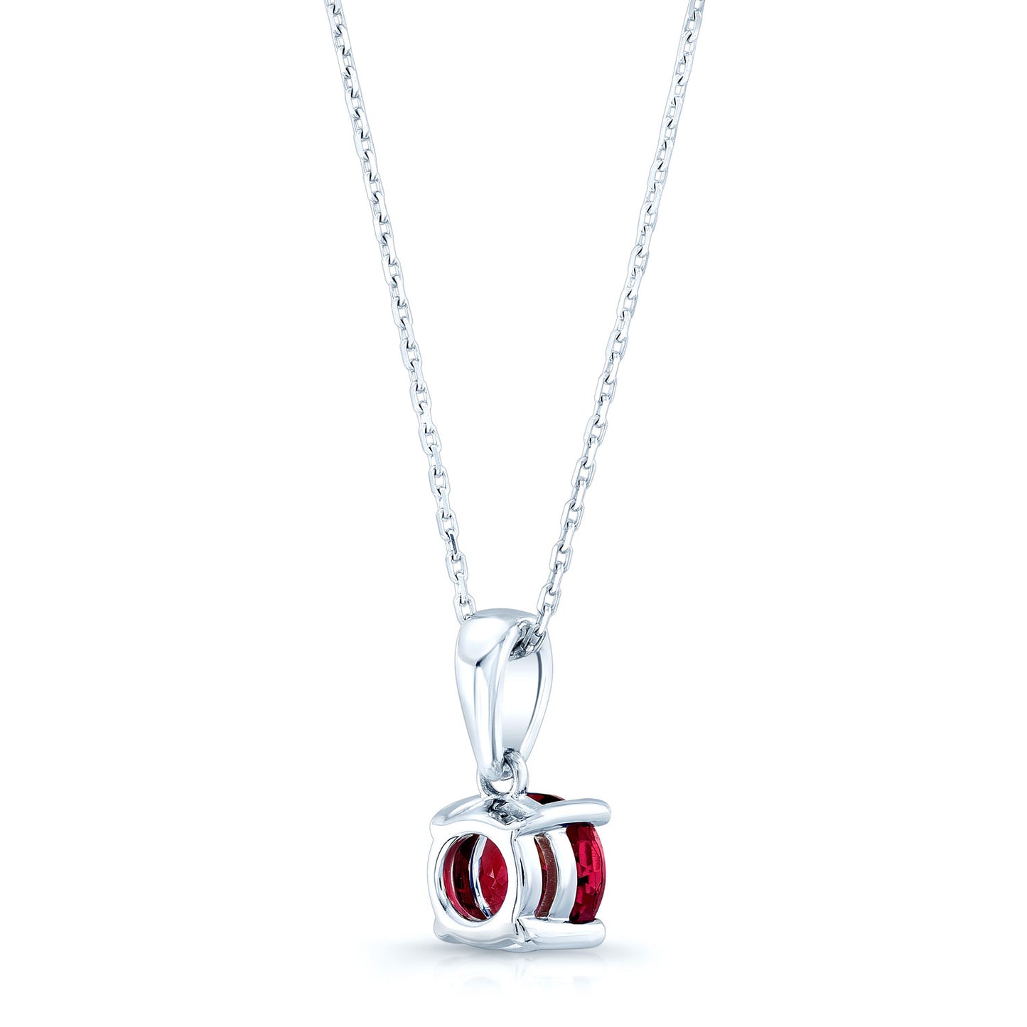 Ruby Round Solitaire Pendant With Diamond Bail In 14k White Gold (18-in Curb Chain)