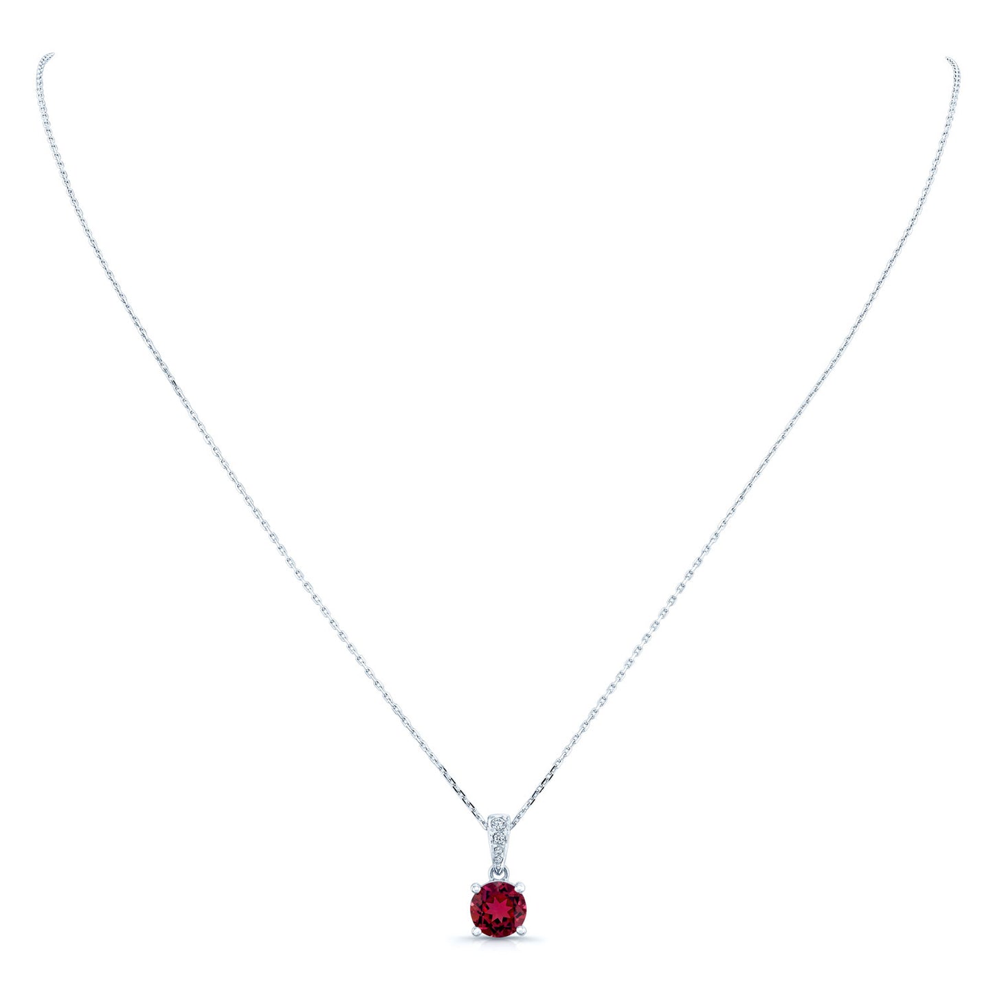 Ruby Round Solitaire Pendant With Diamond Bail In 14k White Gold (18-in Curb Chain)