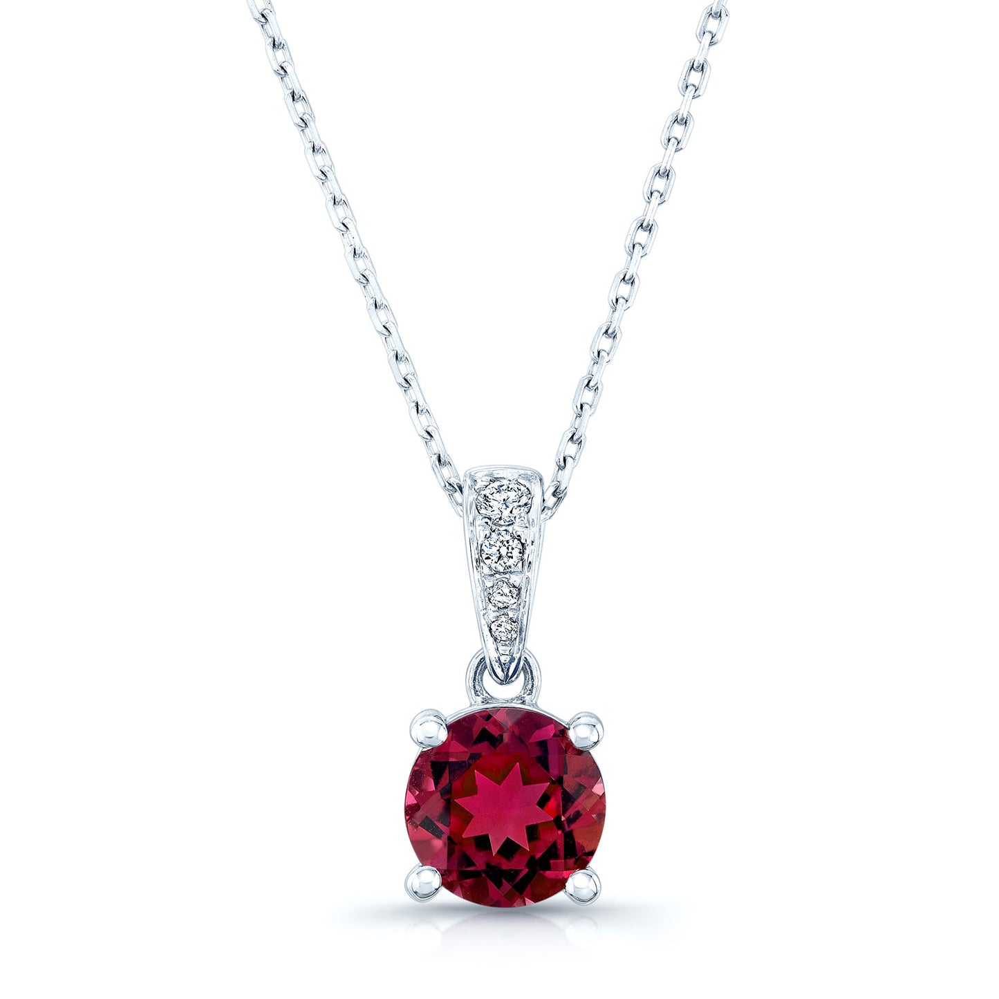 Ruby Round Solitaire Pendant With Diamond Bail In 14k White Gold (18-in Curb Chain)