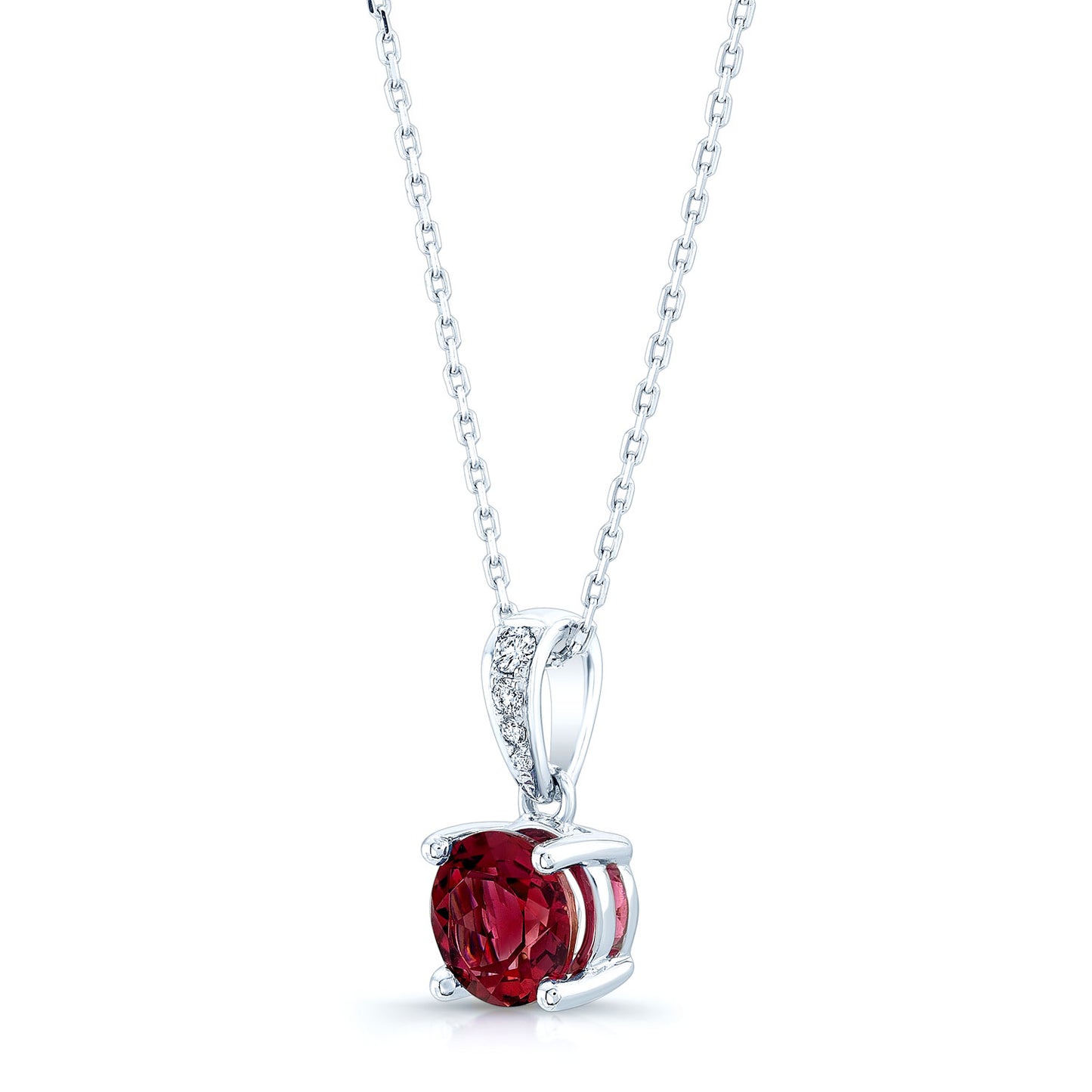 Ruby Round Solitaire Pendant With Diamond Bail In 14k White Gold (18-in Curb Chain)