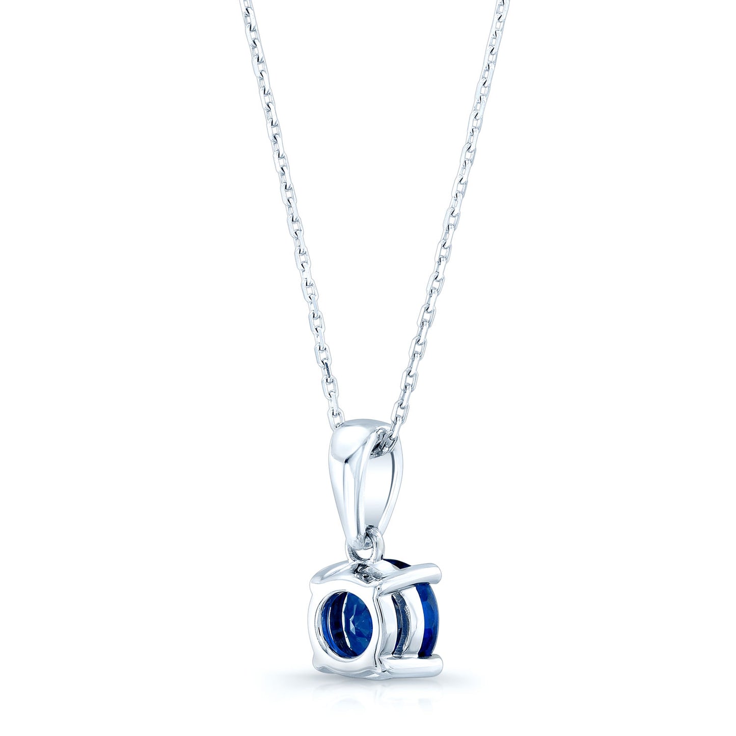 Sapphire Round Solitaire Pendant With Diamond Bail In 14k White Gold (18-in Curb Chain)