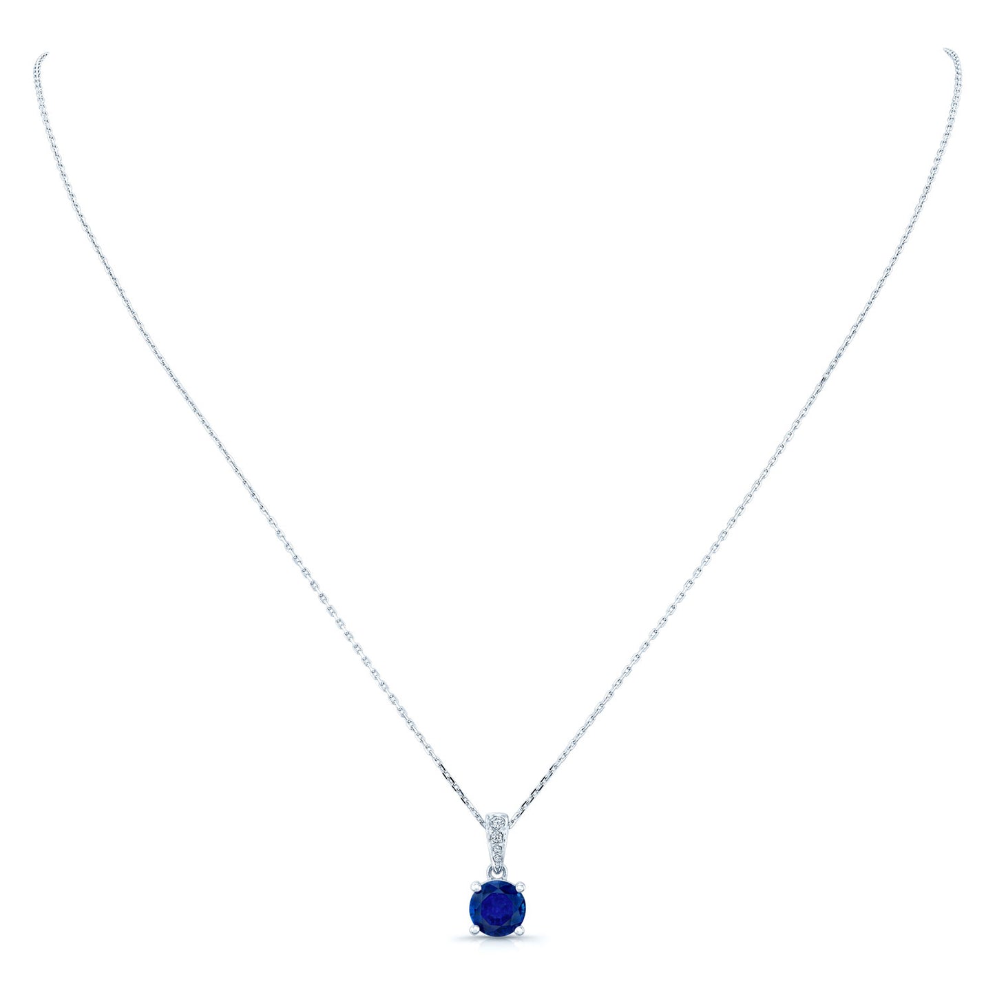 Sapphire Round Solitaire Pendant With Diamond Bail In 14k White Gold (18-in Curb Chain)