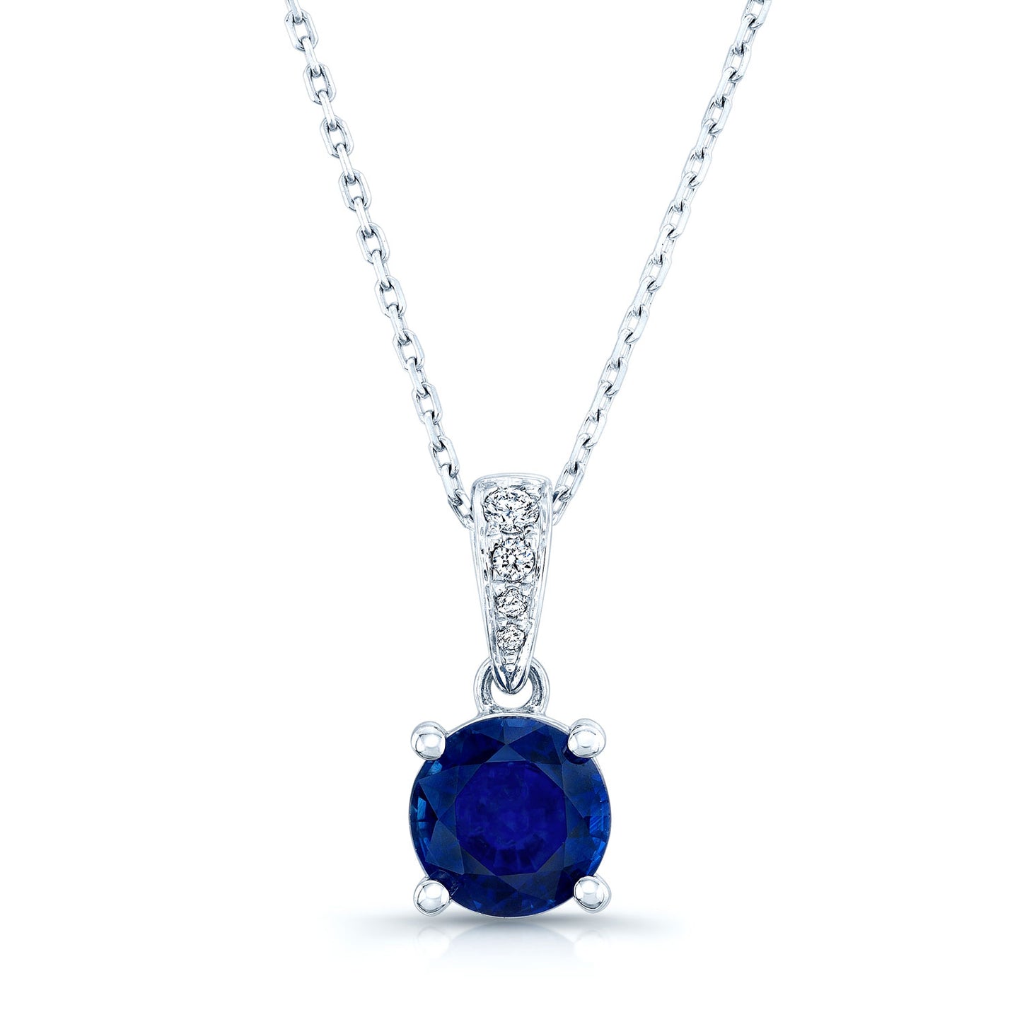 Sapphire Round Solitaire Pendant With Diamond Bail In 14k White Gold (18-in Curb Chain)