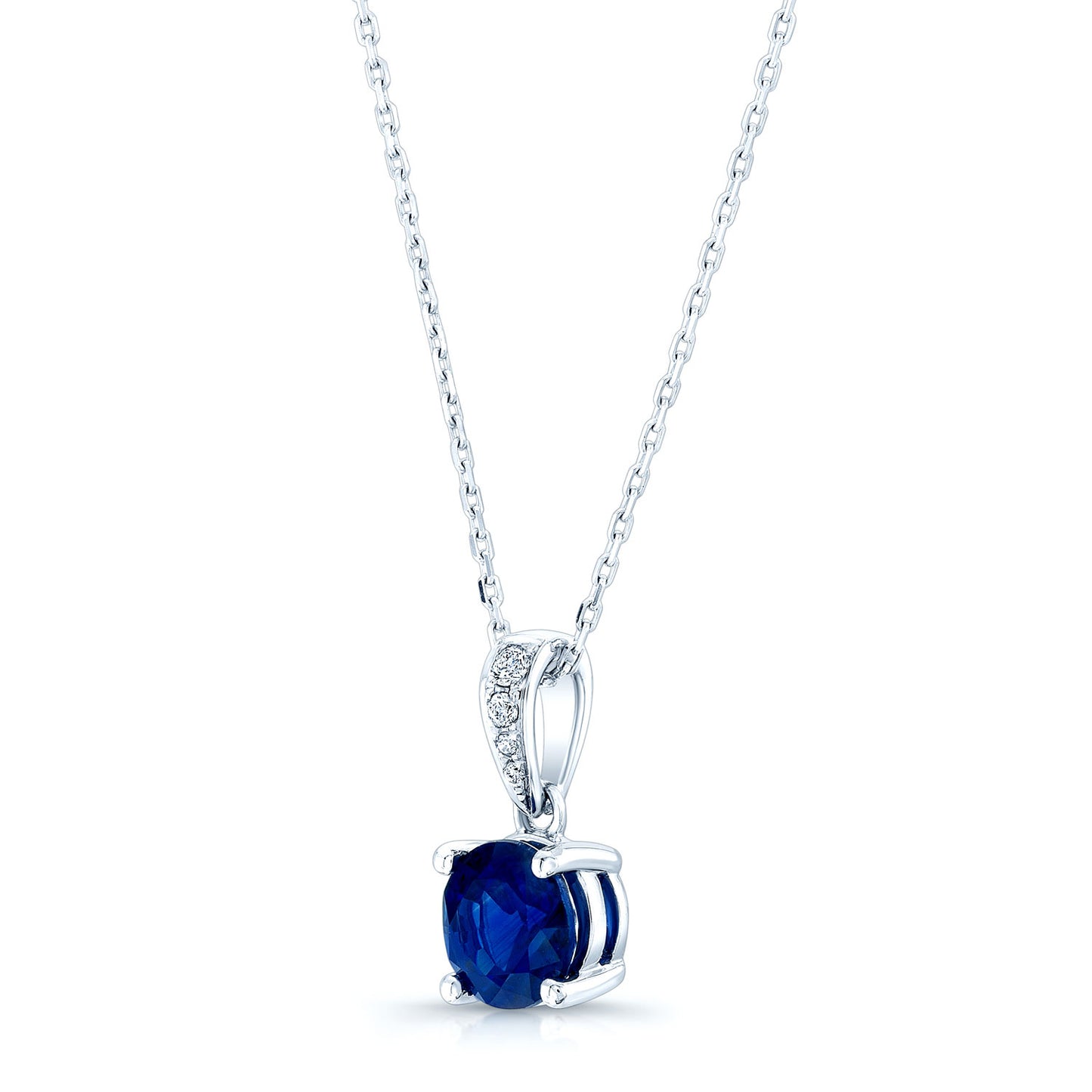 Sapphire Round Solitaire Pendant With Diamond Bail In 14k White Gold (18-in Curb Chain)