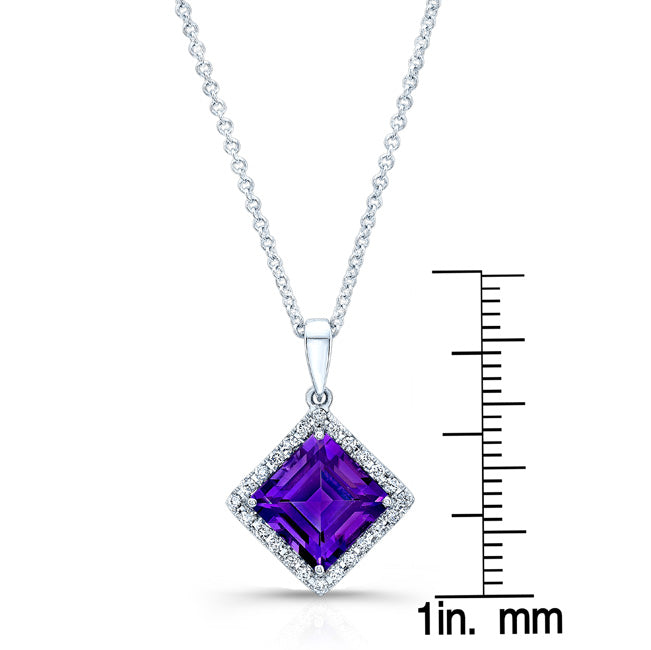 Amethyst Square And Diamond Pendant In 14k White Gold