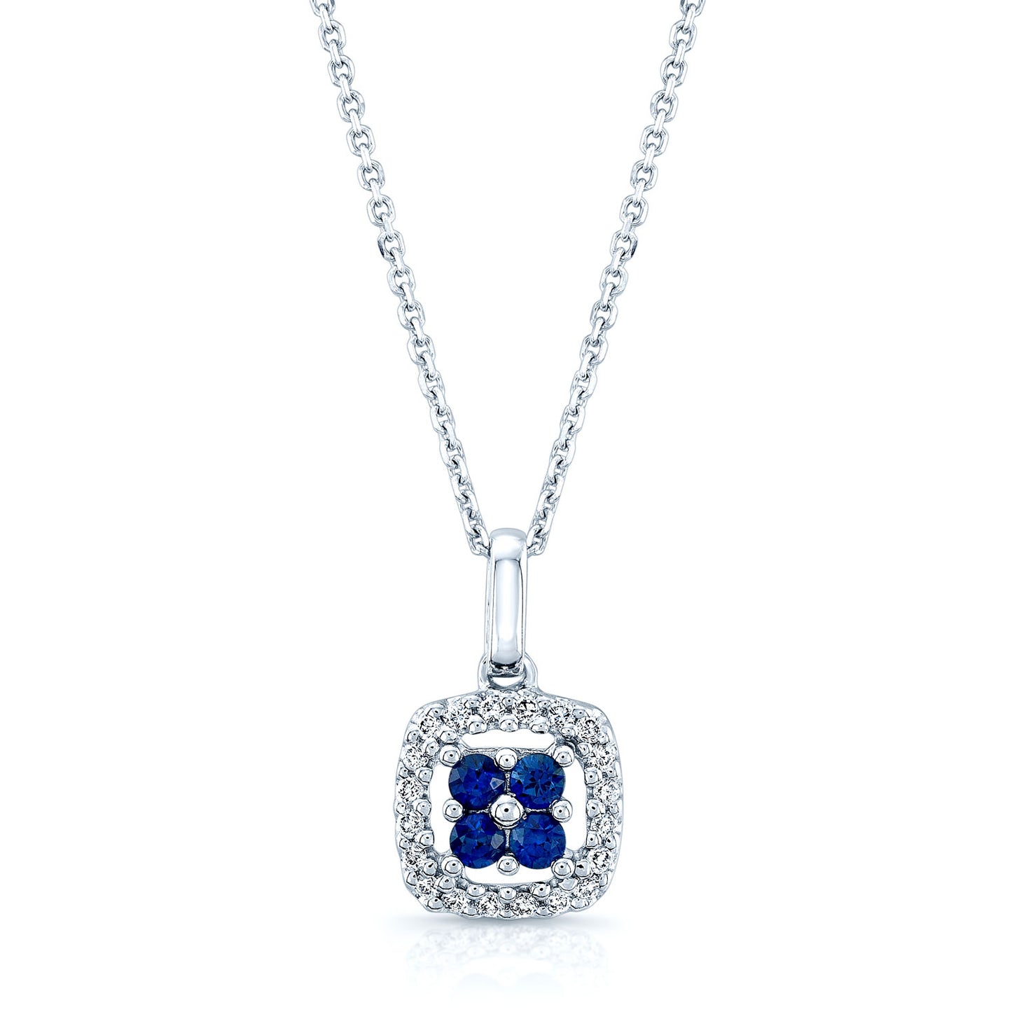 Sapphire And Diamond Floral Pendant In 14k White Gold