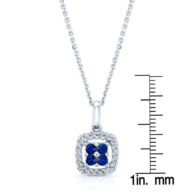 Sapphire And Diamond Floral Pendant In 14k White Gold