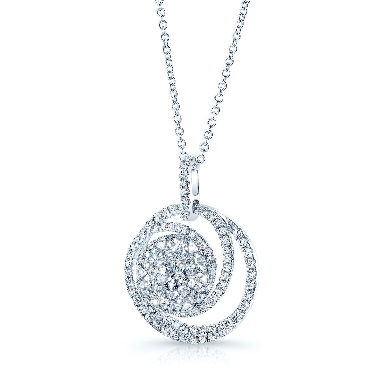 Diamond Circle Swirl Pendant In 14k White Gold 1.30ctw
