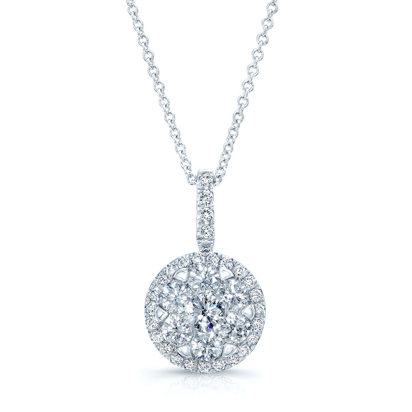 Diamond Pave Halo Pendant In 14k White Gold 1.10ctw