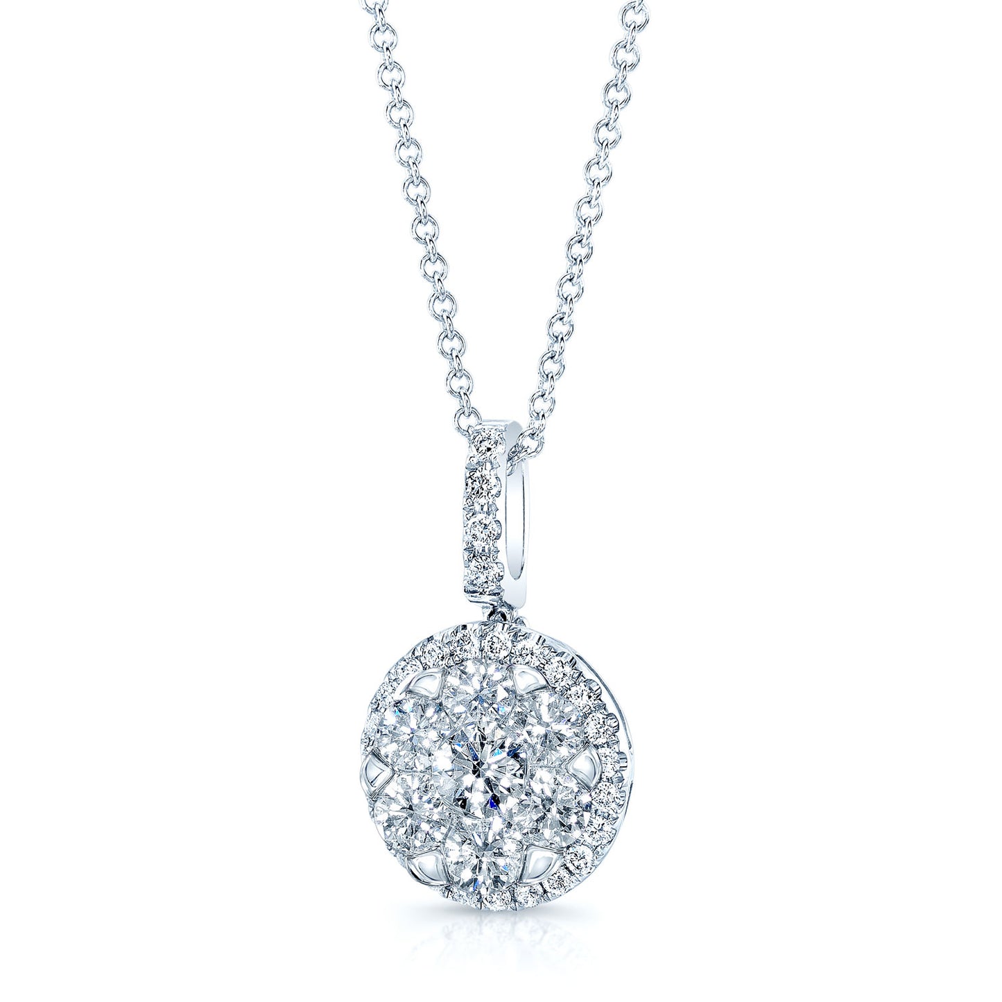 Diamond Pave Halo Pendant In 14k White Gold 1.10ctw