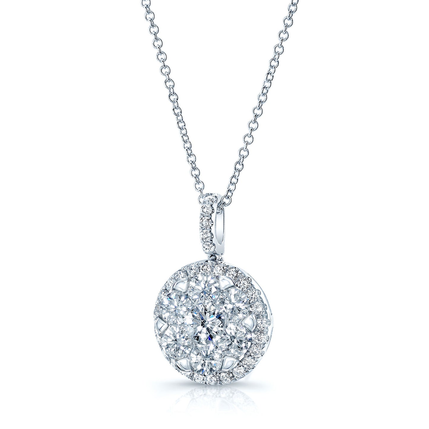 Diamond Pave Halo Pendant In 14k White Gold 1.80ctw