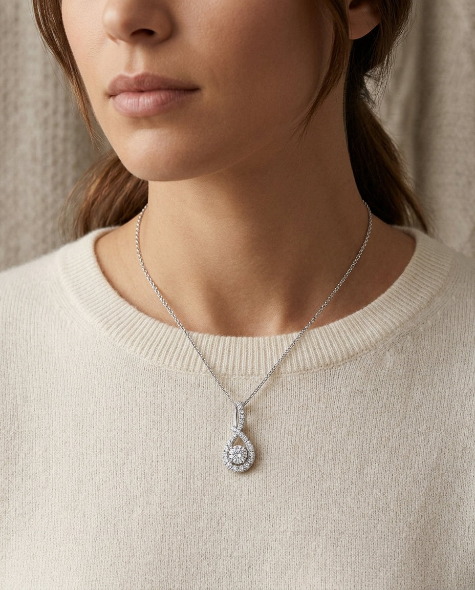 Diamond Infinity Pendant In 14k White Gold (18-in Curb Chain) — editorial close-up