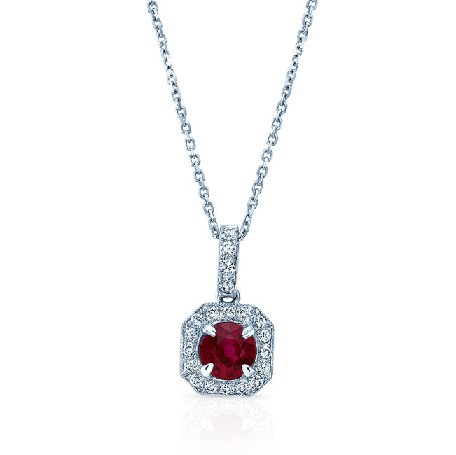 Ruby And Diamond Pave Pendant In 14k White Gold (1/6 Ct. Tw.)