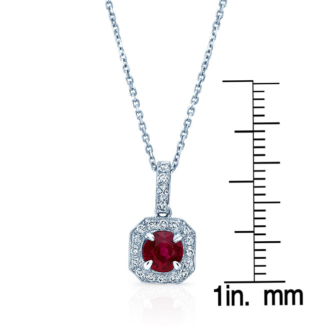 Ruby And Diamond Pave Pendant In 14k White Gold (1/6 Ct. Tw.)