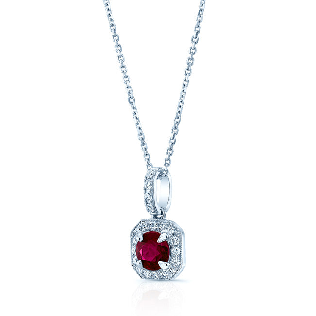 Ruby And Diamond Pave Pendant In 14k White Gold (1/6 Ct. Tw.)