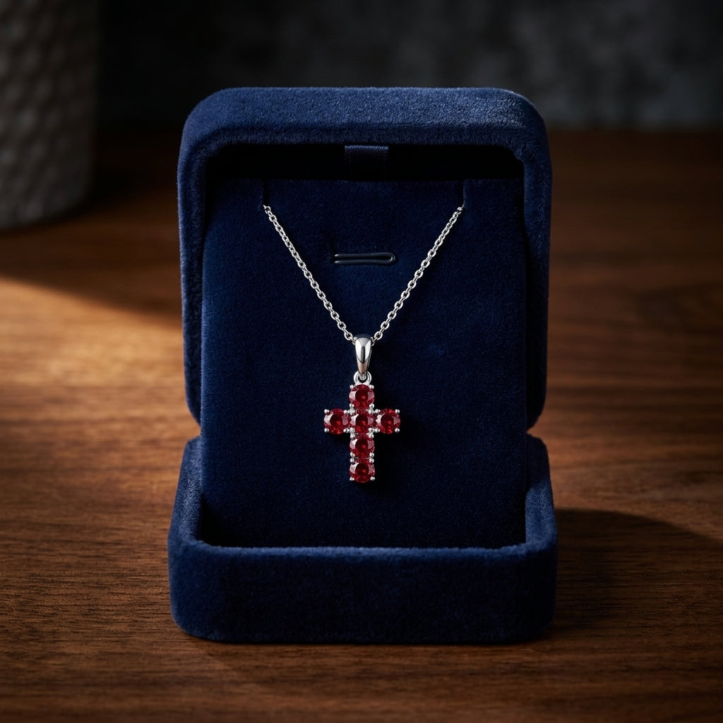 Rhodolite Garnet And Diamond Prong-set Cross Pendant In 14k White Gold — gift presentation