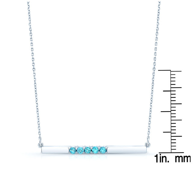 Blue Topaz Bar Necklace In 14k White Gold