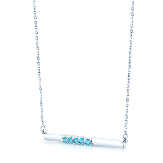 Blue Topaz Bar Necklace In 14k White Gold