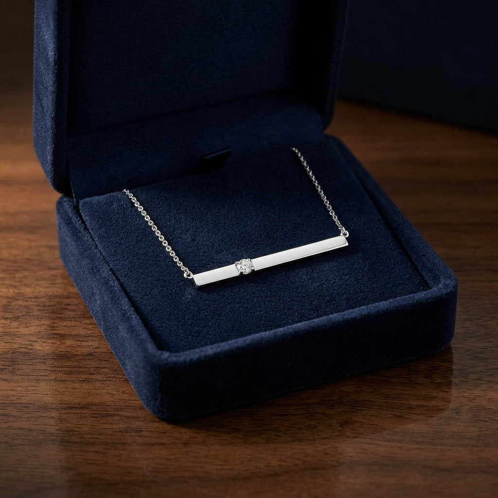 Diamond Bar Necklace In 14k White Gold 1/10ctw, 17 Inch Chain — gift presentation