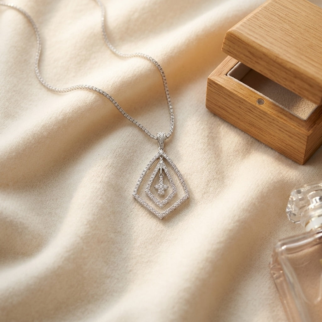 Pave Diamond Pendant in 14k White Gold (5/8 Ct. Tw.) — textile flat lay