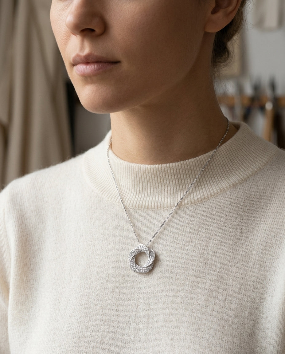 Diamond Wreath Pendant In 14k White Gold 18 In Curb Chain — editorial close-up