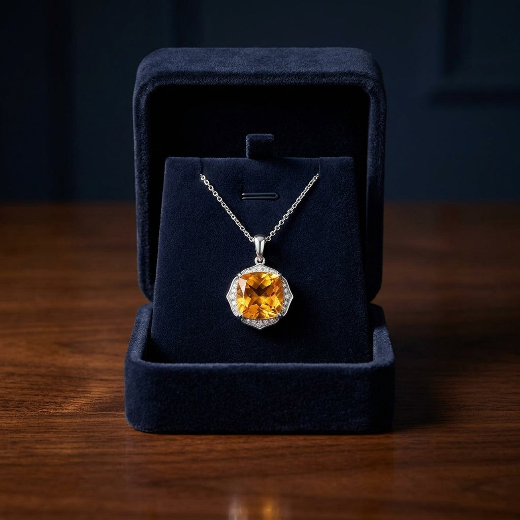 Citrine And Diamond 14kw Pendant — gift presentation