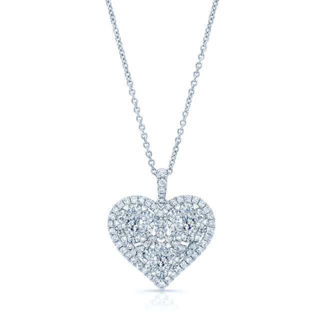 Three Cluster Heart Pendant In 14k White Gold