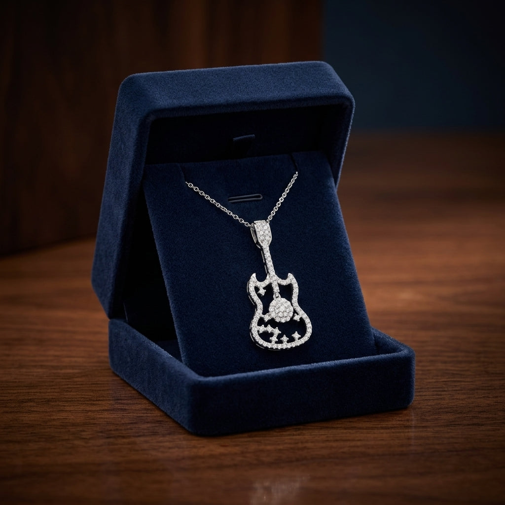 Diamond Guitar Pendant In 14k White Gold — gift presentation