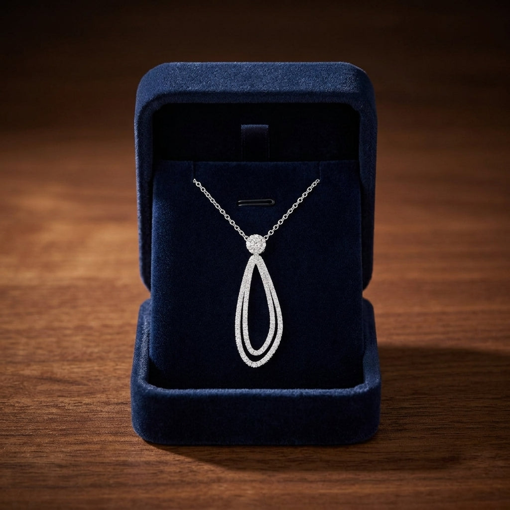 Diamond Elongated Tear Drop Pendant In 14k White Gold — gift presentation