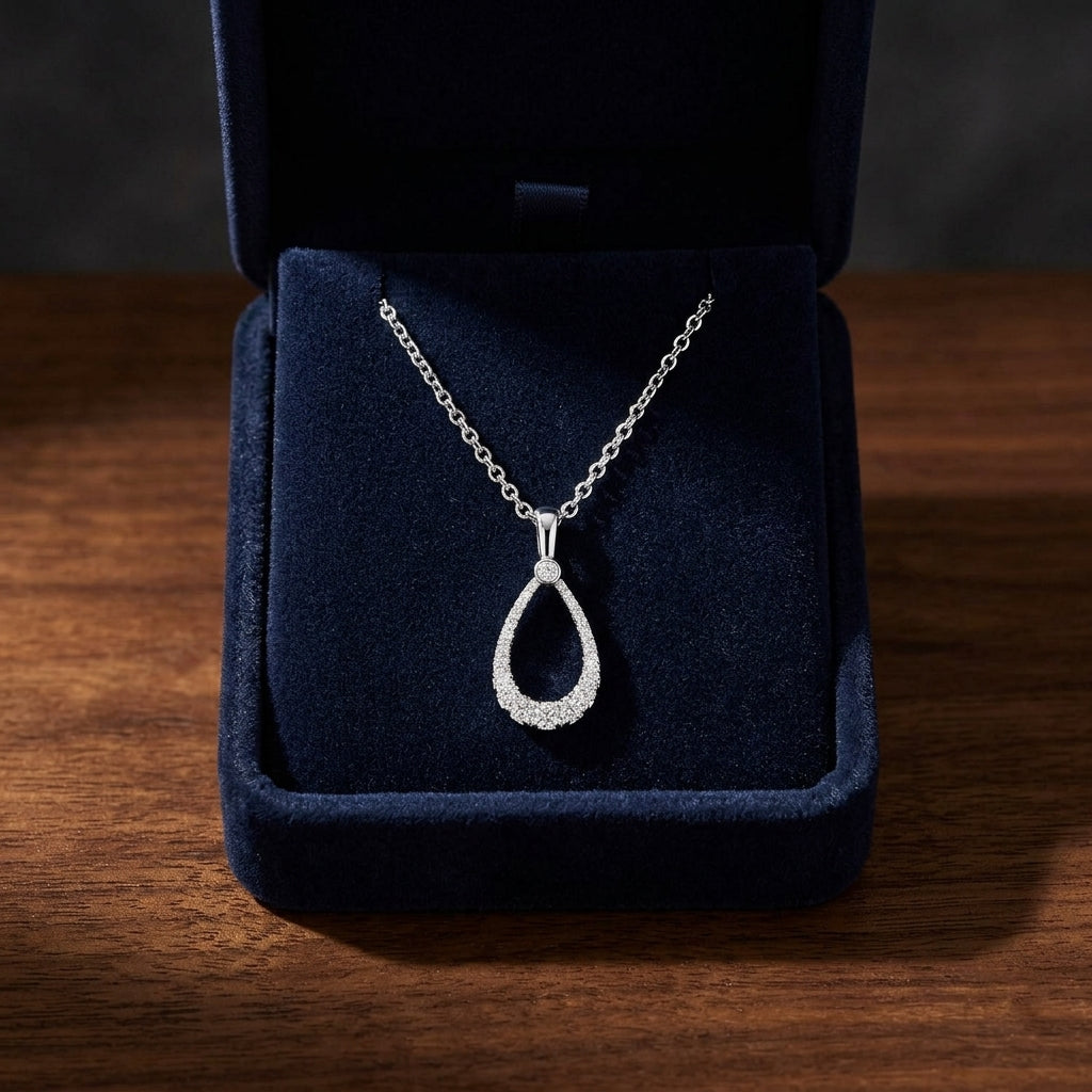 Diamond Tear Drop Pendant In 14k White Gold — gift presentation